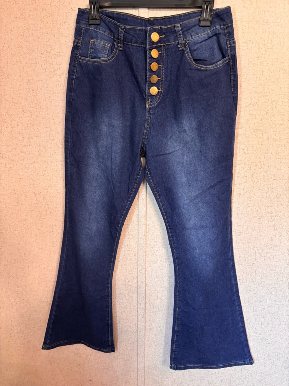 Dark Blue High-Waist Button-Front Women's Jeans soft thin material